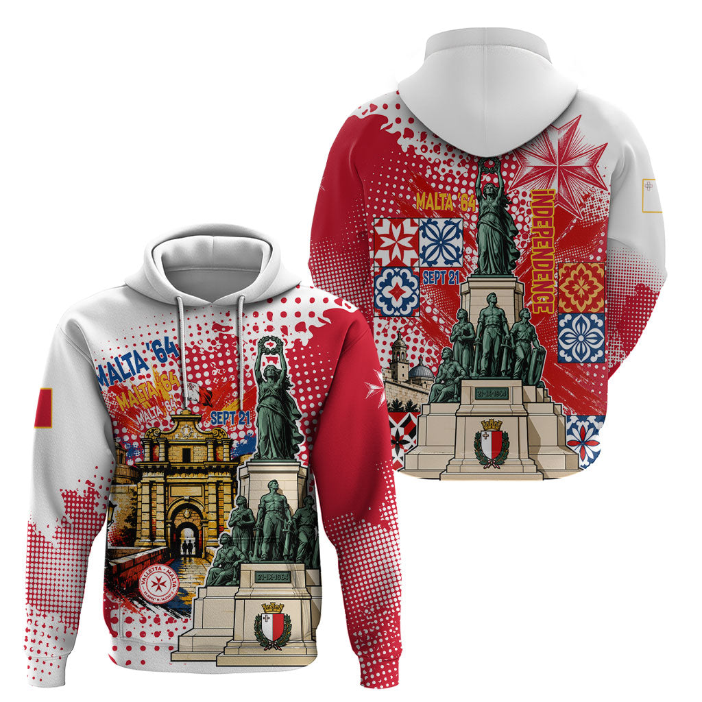 Malta Independence Day Hoodie Maltese Flag Monument Coat Of Arms Halftone