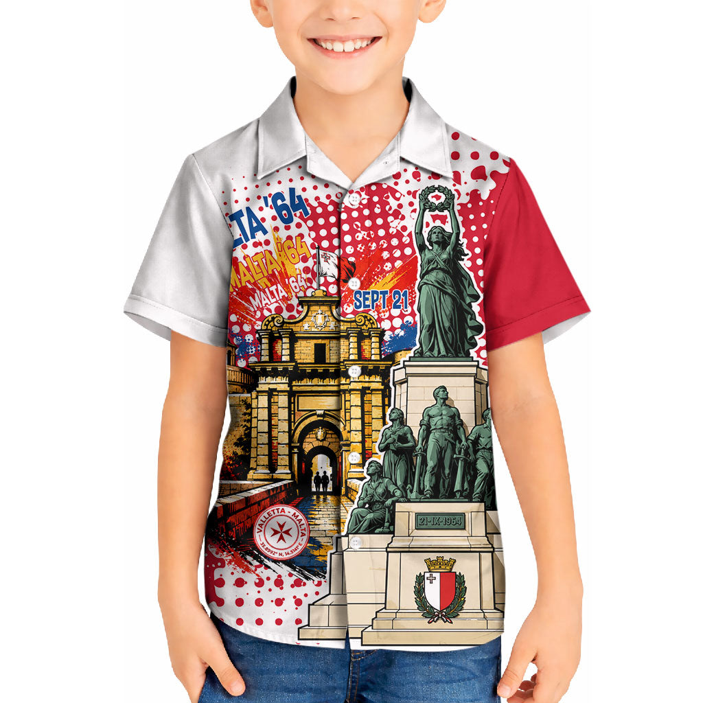 Malta Independence Day Kid Hawaiian Shirt Maltese Flag Monument Coat Of Arms Halftone