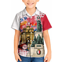 Malta Independence Day Kid Hawaiian Shirt Maltese Flag Monument Coat Of Arms Halftone