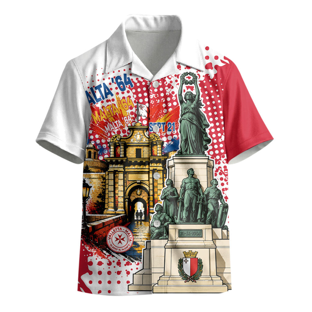 Malta Independence Day Kid Hawaiian Shirt Maltese Flag Monument Coat Of Arms Halftone