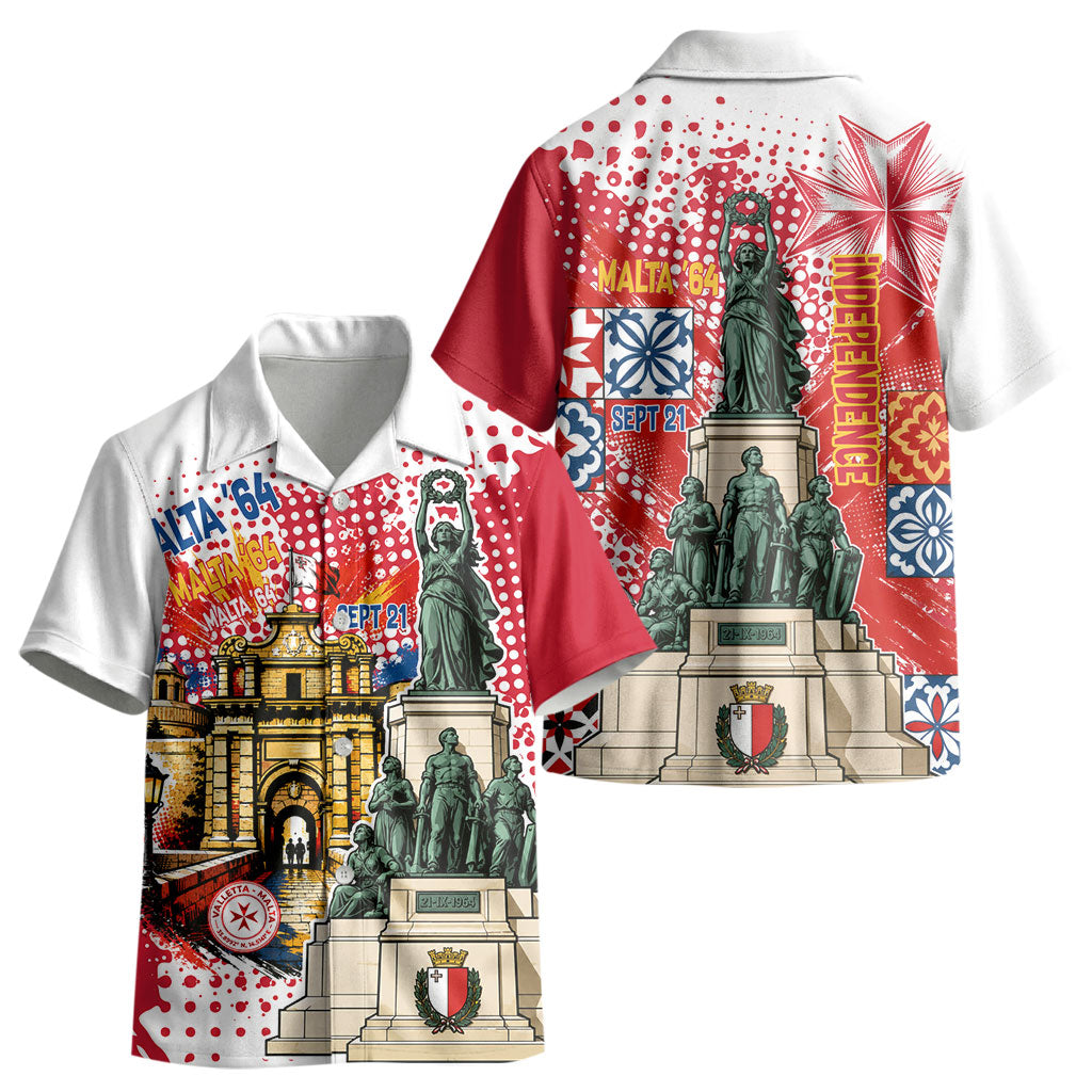 Malta Independence Day Kid Hawaiian Shirt Maltese Flag Monument Coat Of Arms Halftone
