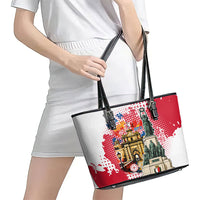 Malta Independence Day Leather Tote Bag Maltese Flag Monument Coat Of Arms Halftone