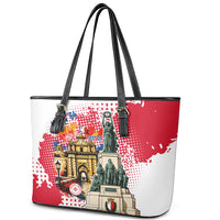Malta Independence Day Leather Tote Bag Maltese Flag Monument Coat Of Arms Halftone