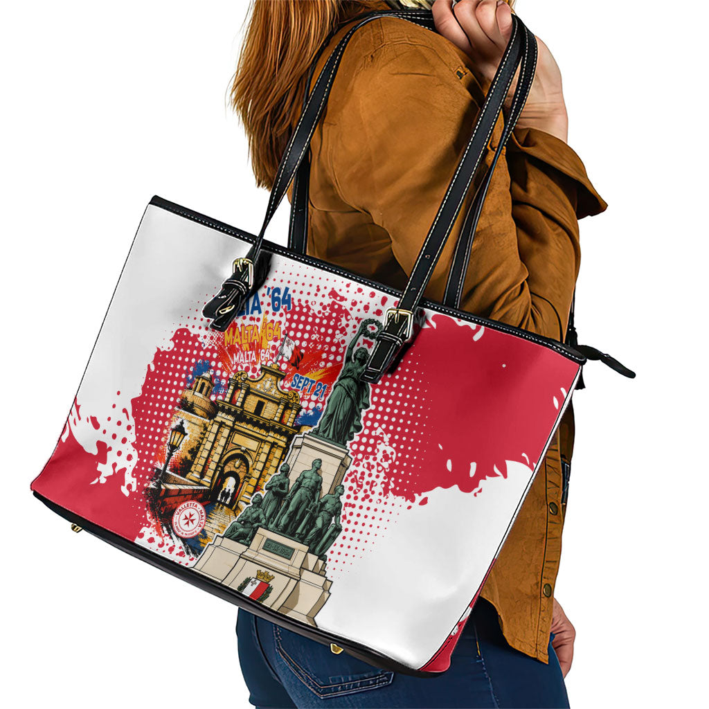 Malta Independence Day Leather Tote Bag Maltese Flag Monument Coat Of Arms Halftone
