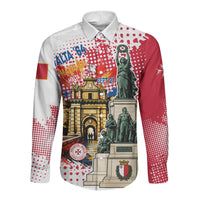 Malta Independence Day Long Sleeve Button Shirt Maltese Flag Monument Coat Of Arms Halftone
