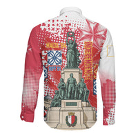 Malta Independence Day Long Sleeve Button Shirt Maltese Flag Monument Coat Of Arms Halftone