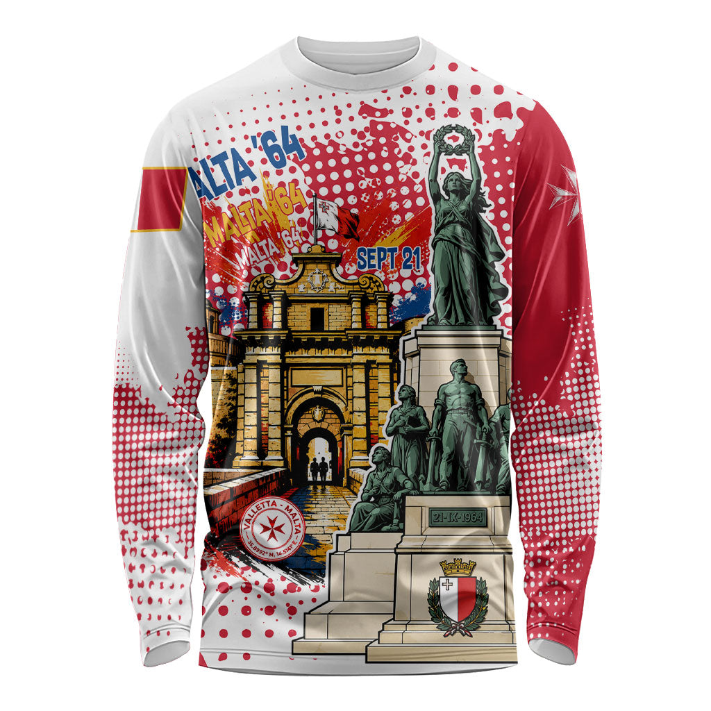Malta Independence Day Long Sleeve Shirt Maltese Flag Monument Coat Of Arms Halftone
