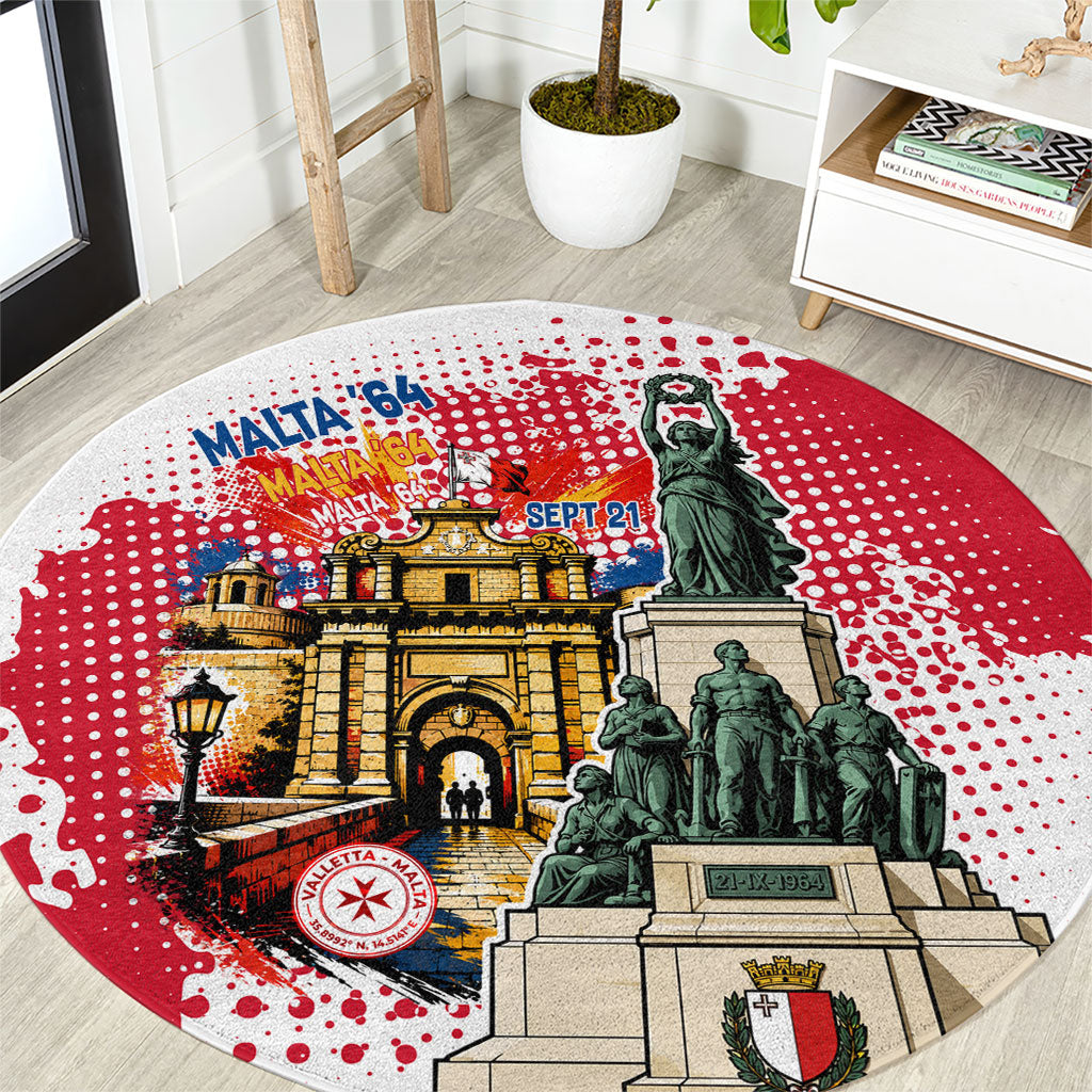 Malta Independence Day Round Carpet Maltese Flag Monument Coat Of Arms Halftone
