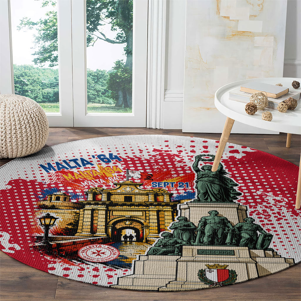 Malta Independence Day Round Carpet Maltese Flag Monument Coat Of Arms Halftone