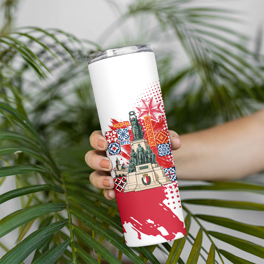 Malta Independence Day Skinny Tumbler Maltese Flag Monument Coat Of Arms Halftone