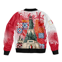 Malta Independence Day Sleeve Zip Bomber Jacket Maltese Flag Monument Coat Of Arms Halftone