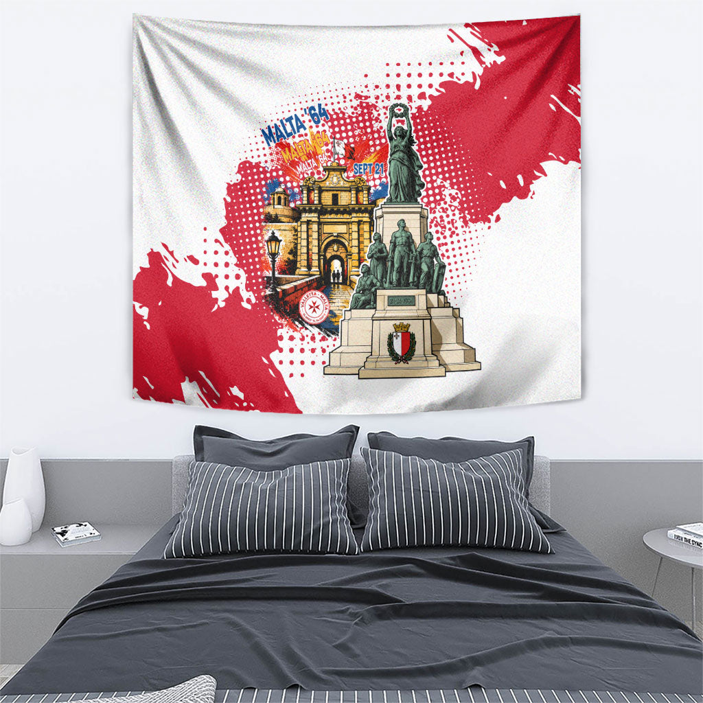 Malta Independence Day Tapestry Maltese Flag Monument Coat Of Arms Halftone