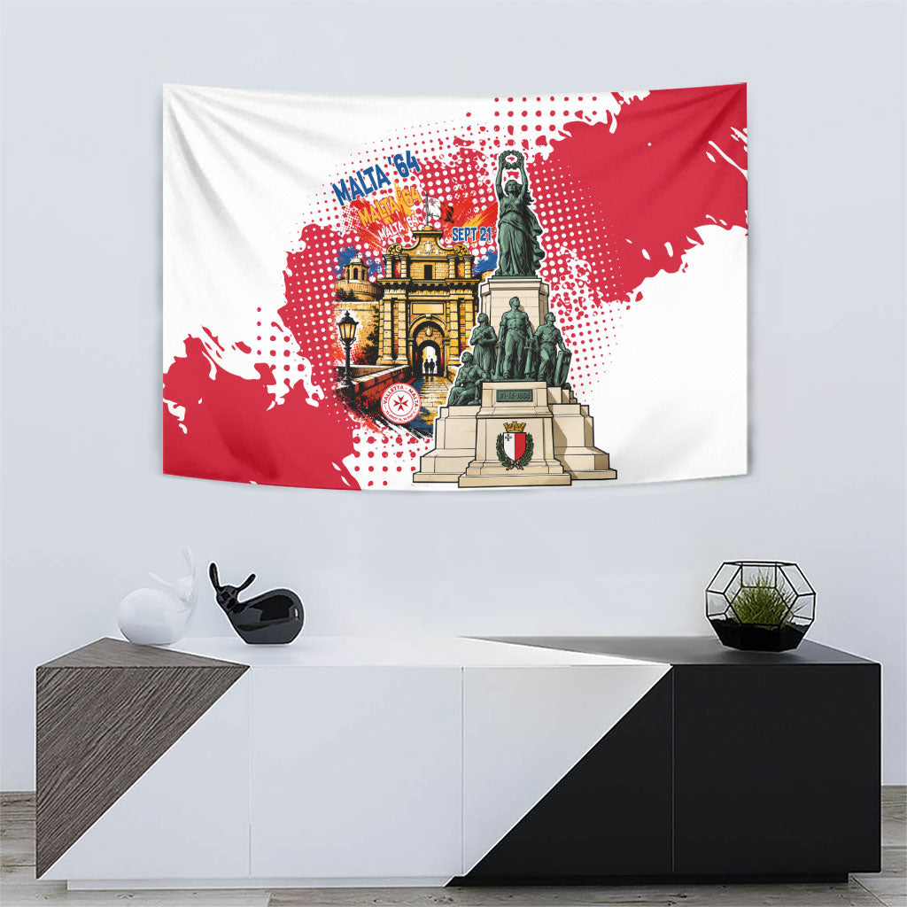Malta Independence Day Tapestry Maltese Flag Monument Coat Of Arms Halftone