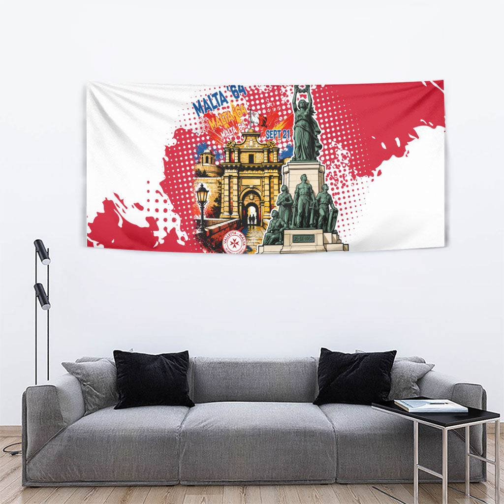 Malta Independence Day Tapestry Maltese Flag Monument Coat Of Arms Halftone