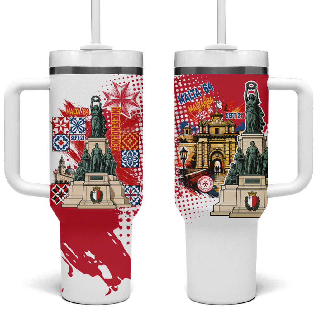 Malta Independence Day Tumbler With Handle Maltese Flag Monument Coat Of Arms Halftone