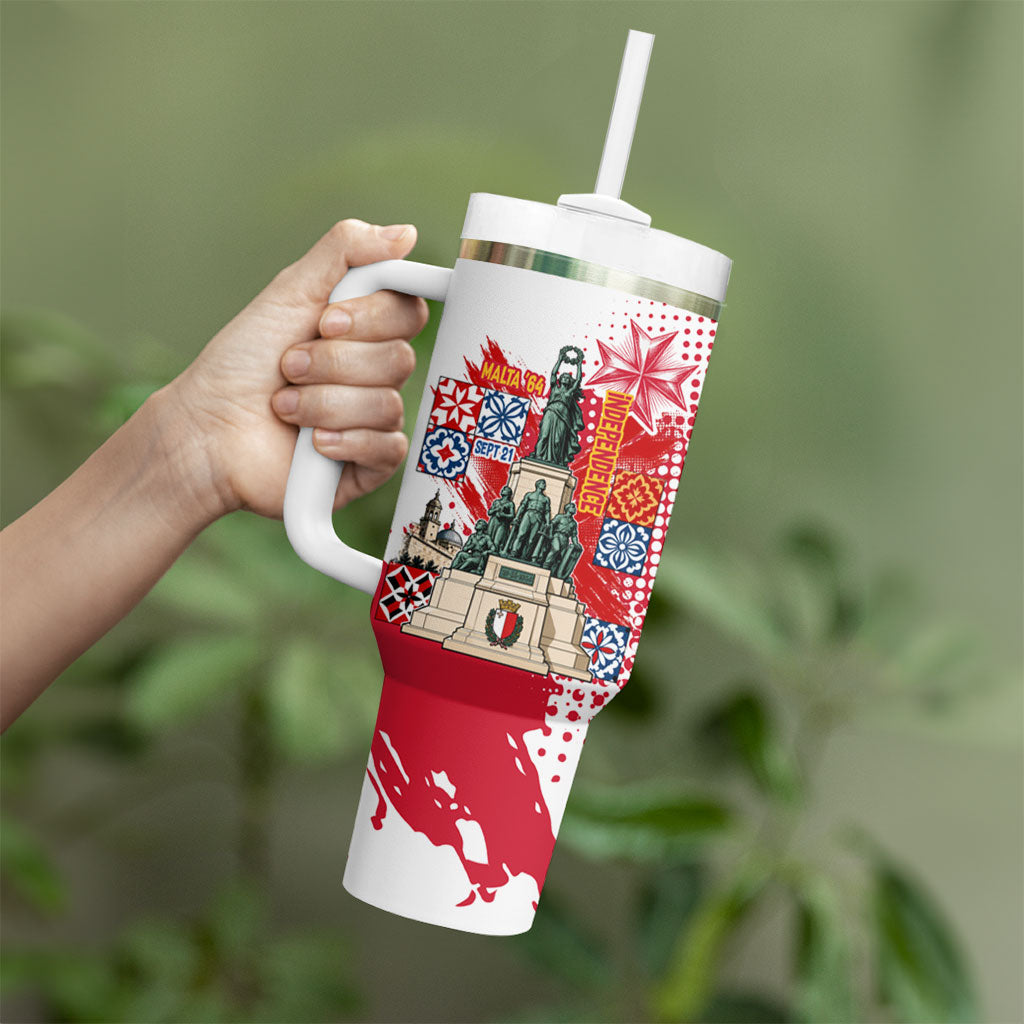 Malta Independence Day Tumbler With Handle Maltese Flag Monument Coat Of Arms Halftone