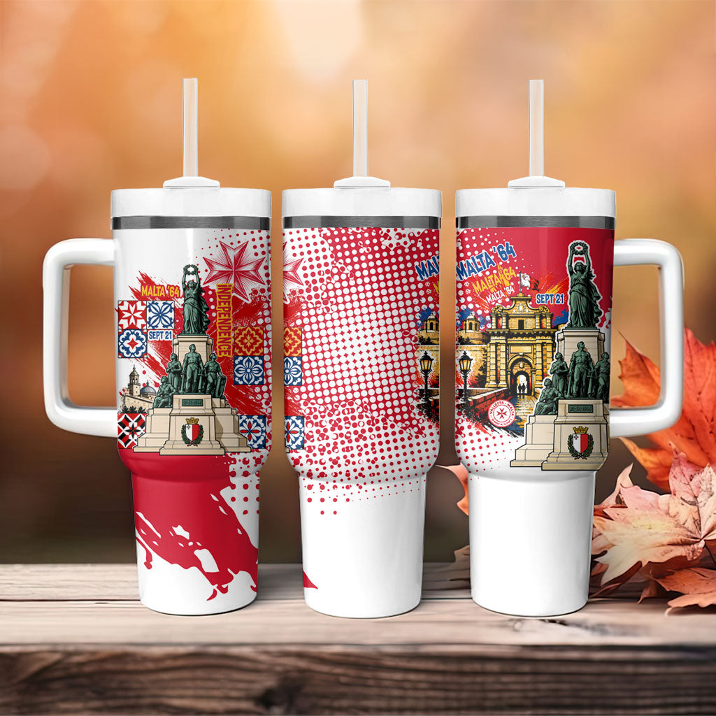 Malta Independence Day Tumbler With Handle Maltese Flag Monument Coat Of Arms Halftone