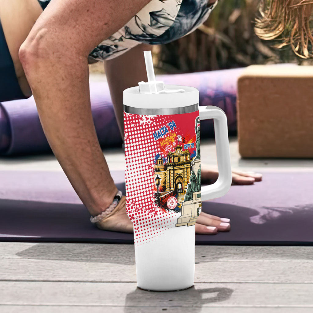 Malta Independence Day Tumbler With Handle Maltese Flag Monument Coat Of Arms Halftone