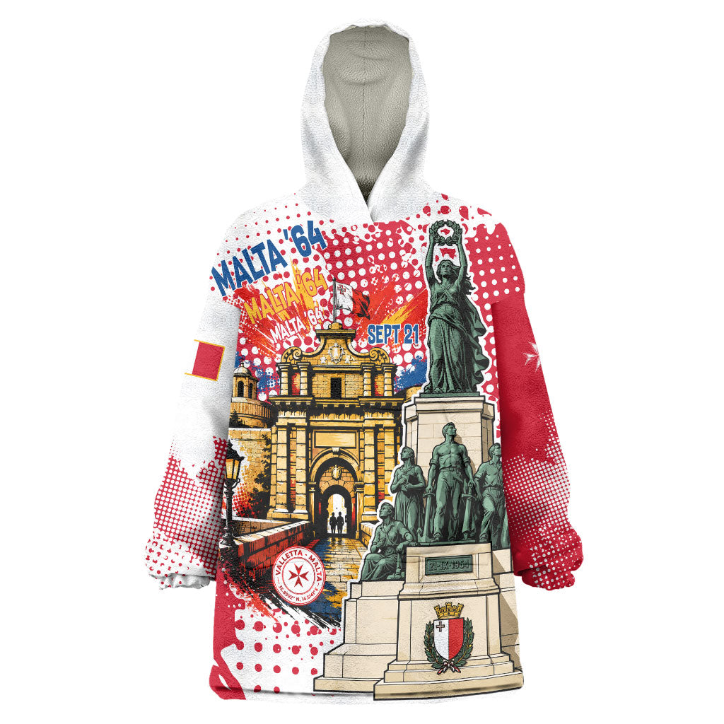 Malta Independence Day Wearable Blanket Hoodie Maltese Flag Monument Coat Of Arms Halftone