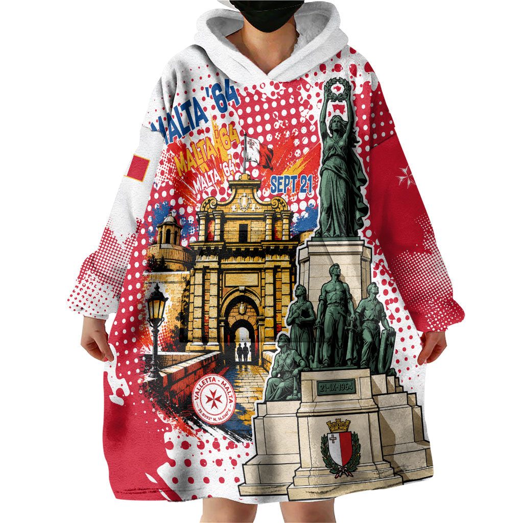Malta Independence Day Wearable Blanket Hoodie Maltese Flag Monument Coat Of Arms Halftone