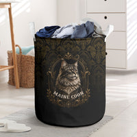 Maine Coon Cat Gentle Giant Laundry Basket Royal Feline Vintage Gold Damask Portrait