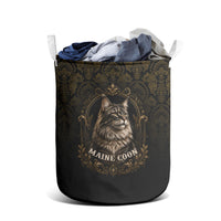 Maine Coon Cat Gentle Giant Laundry Basket Royal Feline Vintage Gold Damask Portrait