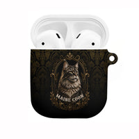 Maine Coon Cat Gentle Giant AirPods Case Royal Feline Vintage Gold Damask Portrait