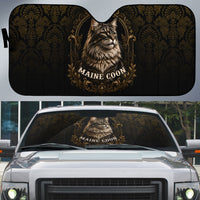 Maine Coon Cat Gentle Giant Auto Sun Shade Royal Feline Vintage Gold Damask Portrait