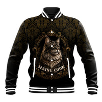 Maine Coon Cat Gentle Giant Baseball Jacket Royal Feline Vintage Gold Damask Portrait
