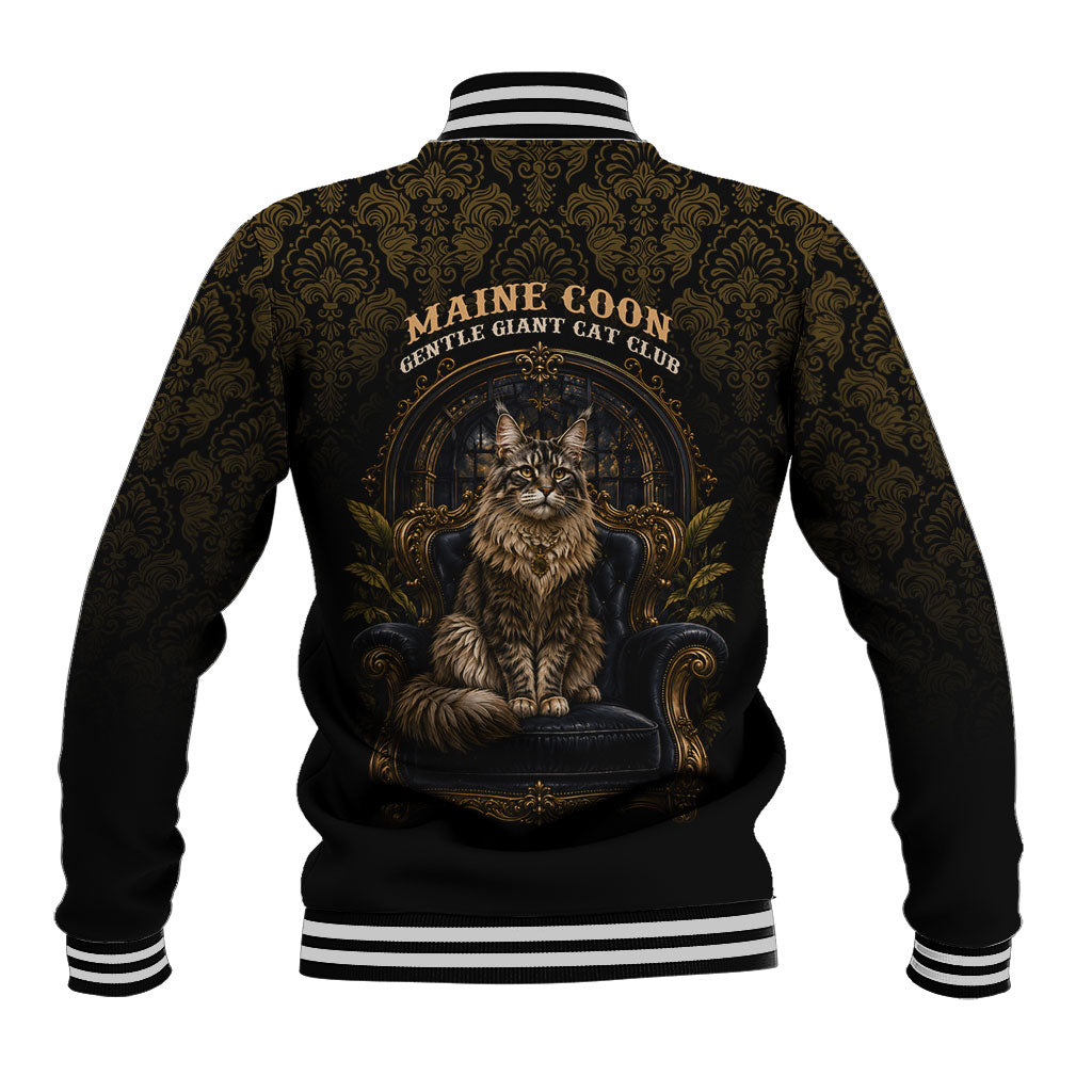 Maine Coon Cat Gentle Giant Baseball Jacket Royal Feline Vintage Gold Damask Portrait