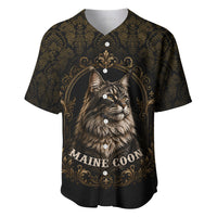 Maine Coon Cat Gentle Giant Baseball Jersey Royal Feline Vintage Gold Damask Portrait