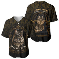 Maine Coon Cat Gentle Giant Baseball Jersey Royal Feline Vintage Gold Damask Portrait