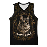Maine Coon Cat Gentle Giant Basketball Jersey Royal Feline Vintage Gold Damask Portrait