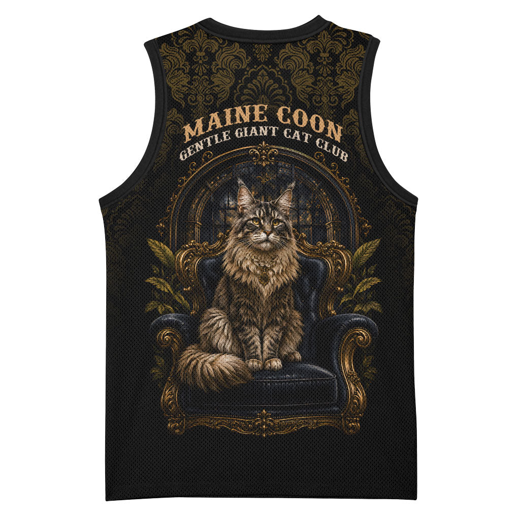 Maine Coon Cat Gentle Giant Basketball Jersey Royal Feline Vintage Gold Damask Portrait