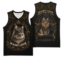 Maine Coon Cat Gentle Giant Basketball Jersey Royal Feline Vintage Gold Damask Portrait