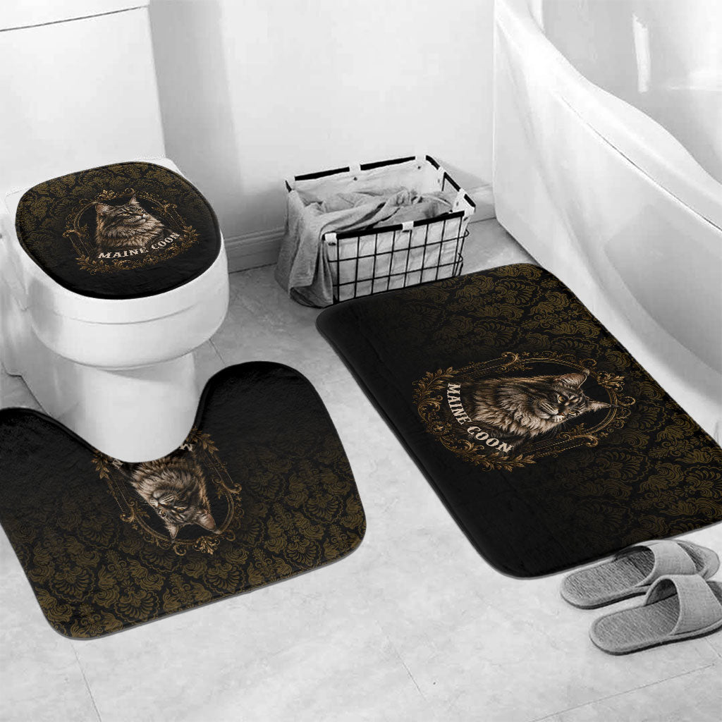 Maine Coon Cat Gentle Giant Bathroom Set Royal Feline Vintage Gold Damask Portrait