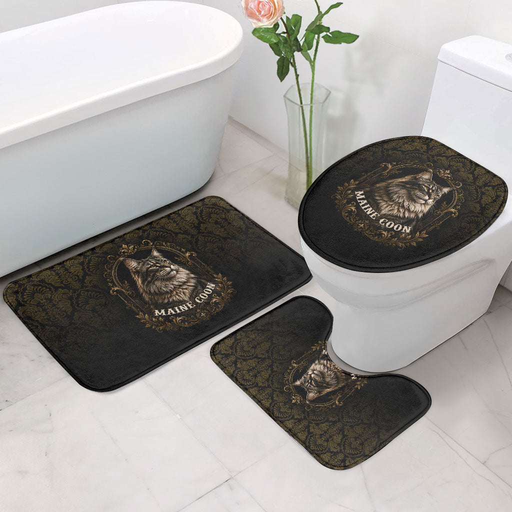 Maine Coon Cat Gentle Giant Bathroom Set Royal Feline Vintage Gold Damask Portrait