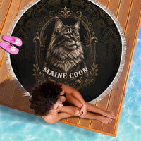 Maine Coon Cat Gentle Giant Beach Blanket Royal Feline Vintage Gold Damask Portrait