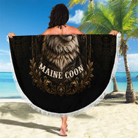 Maine Coon Cat Gentle Giant Beach Blanket Royal Feline Vintage Gold Damask Portrait