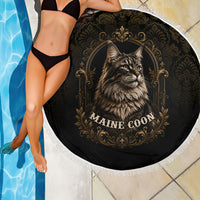 Maine Coon Cat Gentle Giant Beach Blanket Royal Feline Vintage Gold Damask Portrait