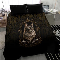 Maine Coon Cat Gentle Giant Bedding Set Royal Feline Vintage Gold Damask Portrait