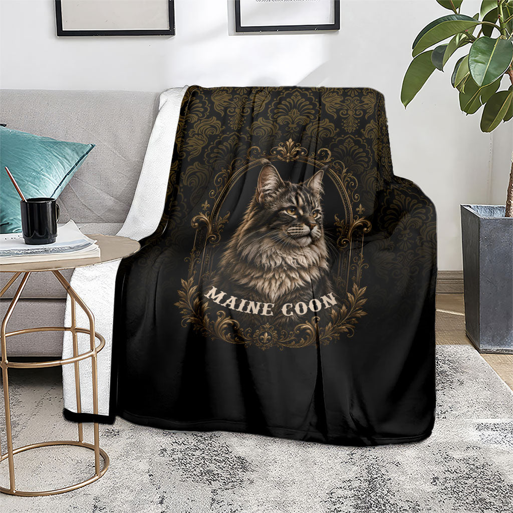 Maine Coon Cat Gentle Giant Blanket Royal Feline Vintage Gold Damask Portrait