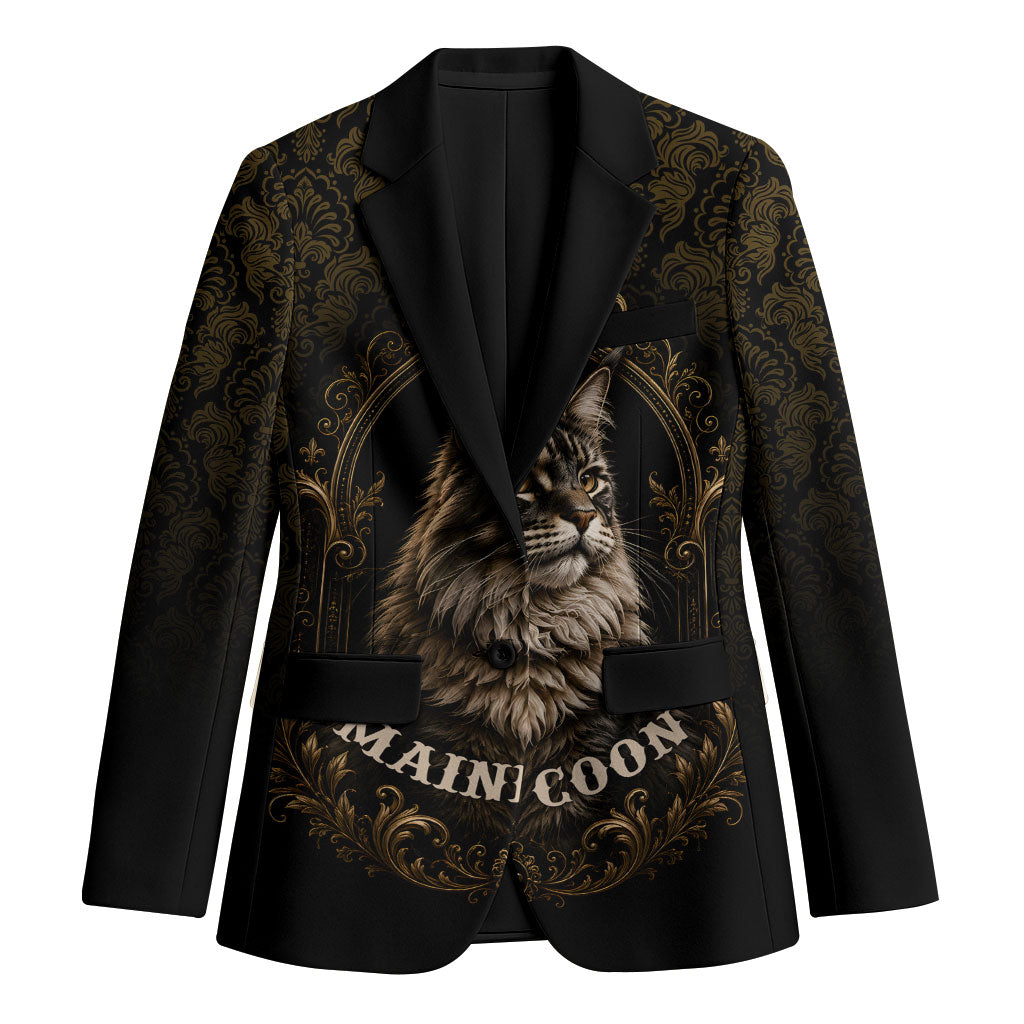 Maine Coon Cat Gentle Giant Blazer Royal Feline Vintage Gold Damask Portrait