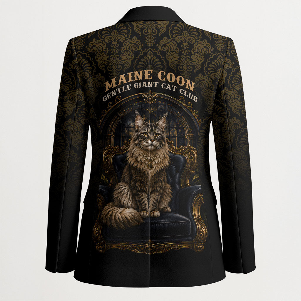 Maine Coon Cat Gentle Giant Blazer Royal Feline Vintage Gold Damask Portrait