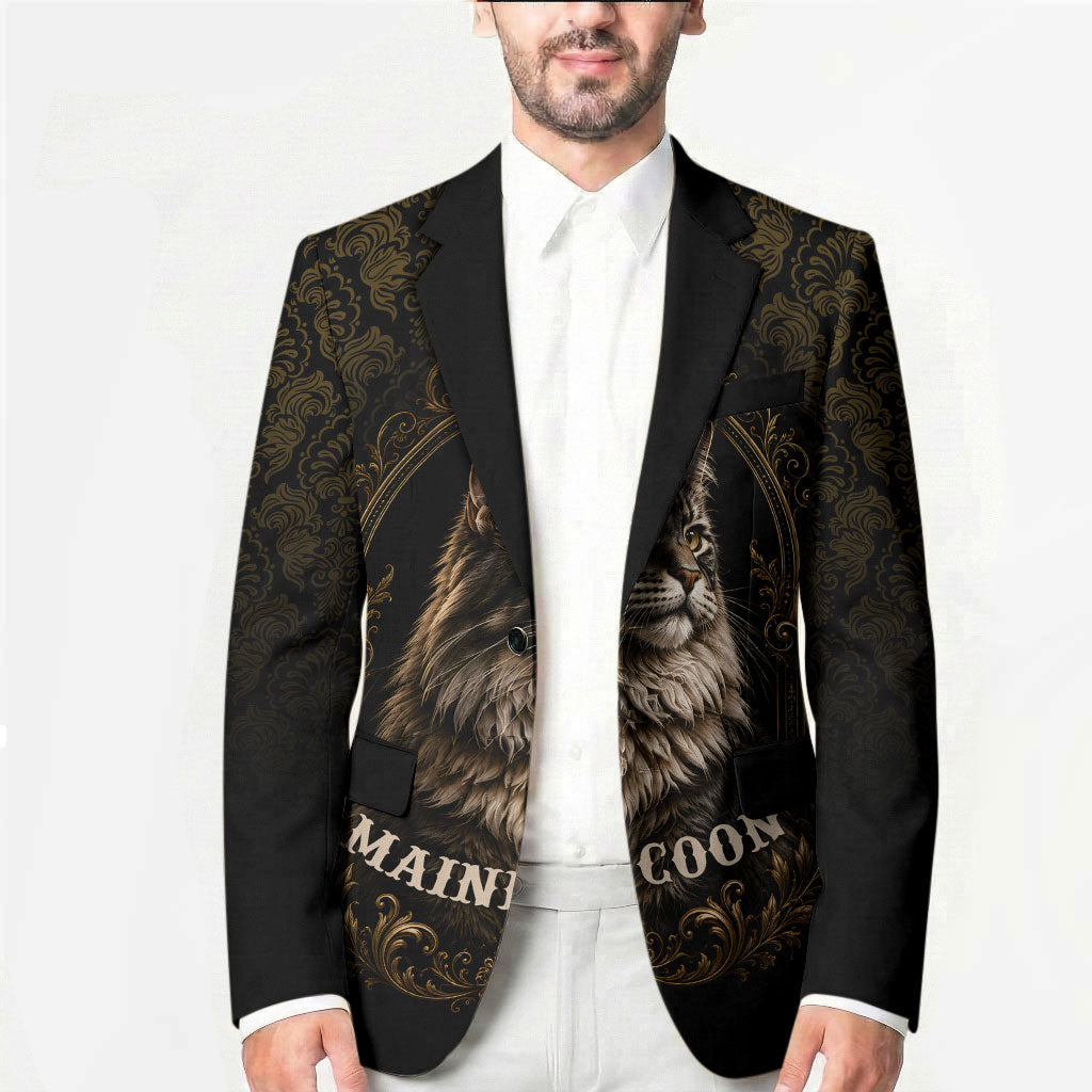 Maine Coon Cat Gentle Giant Blazer Royal Feline Vintage Gold Damask Portrait