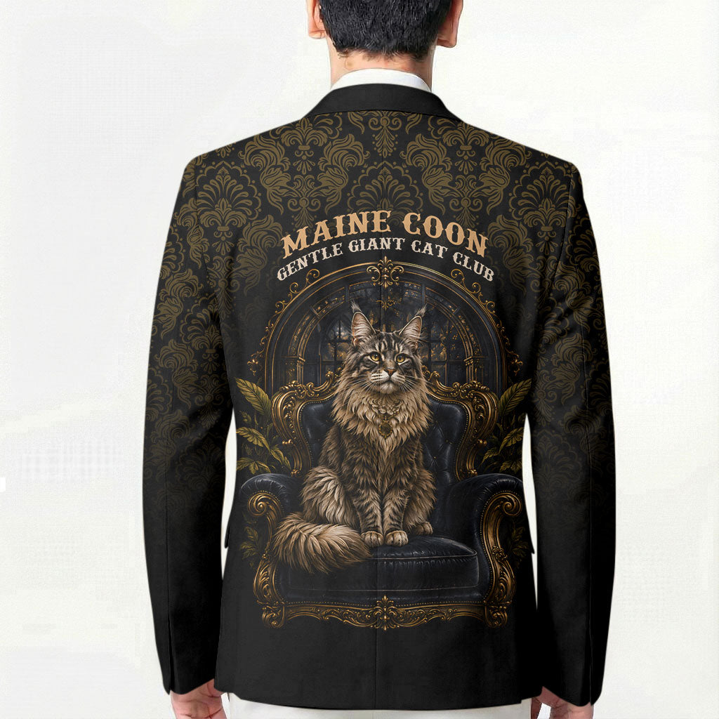 Maine Coon Cat Gentle Giant Blazer Royal Feline Vintage Gold Damask Portrait