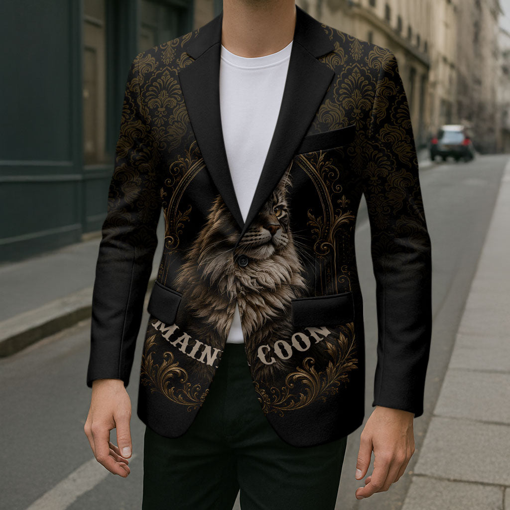 Maine Coon Cat Gentle Giant Blazer Royal Feline Vintage Gold Damask Portrait
