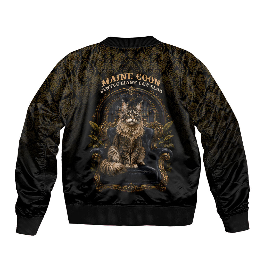 Maine Coon Cat Gentle Giant Bomber Jacket Royal Feline Vintage Gold Damask Portrait