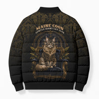 Maine Coon Cat Gentle Giant Bomber Puffer Jacket Royal Feline Vintage Gold Damask Portrait
