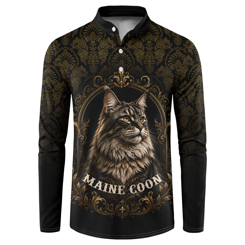 Maine Coon Cat Gentle Giant Button Sweatshirt Royal Feline Vintage Gold Damask Portrait